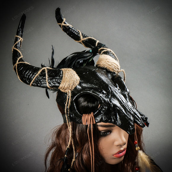 Antelope Devil Horns Animal Skull Ghost Masquerade Mask - Black - Picture 10 of 10
